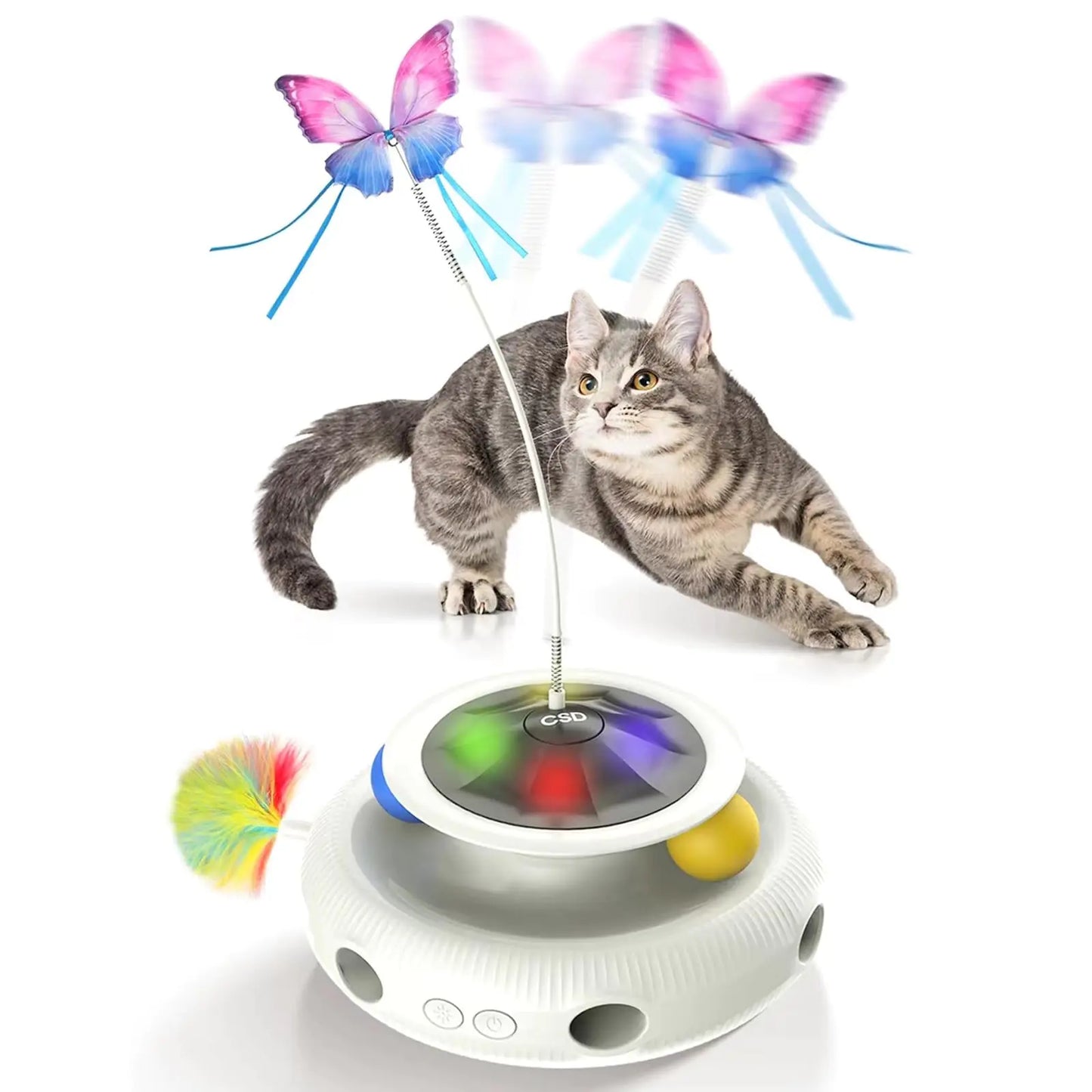 Automatic Interactive Cat Toys for Indoor CatsRechargeable Cat Toys for Bored Indoor Adult CatsFeather Cat ToyKitten Toys for Indoor Kittens (Beige) - US seller