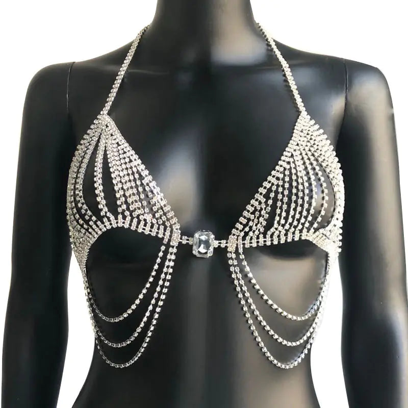 Bikini Set with Sparkling Rhinestone Body Chain - Lingerie