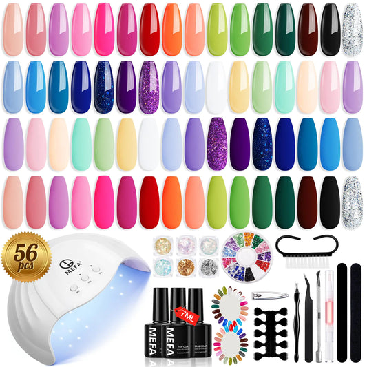 32 Colors Gel Nail Polish Kit with U V Light, Spring Bright Pastel 54Pcs Pink Gel Polish Nail Set with Matte/Glossy Base Top Coat
