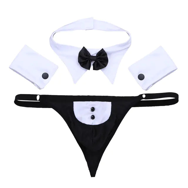 Men's Sexy Tuxedo Lingerie Set with Bow Tie & Cuffs