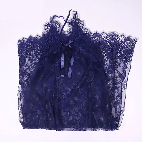 Lace Side-Slit Long Sleeve Nightgown (Lingerie)