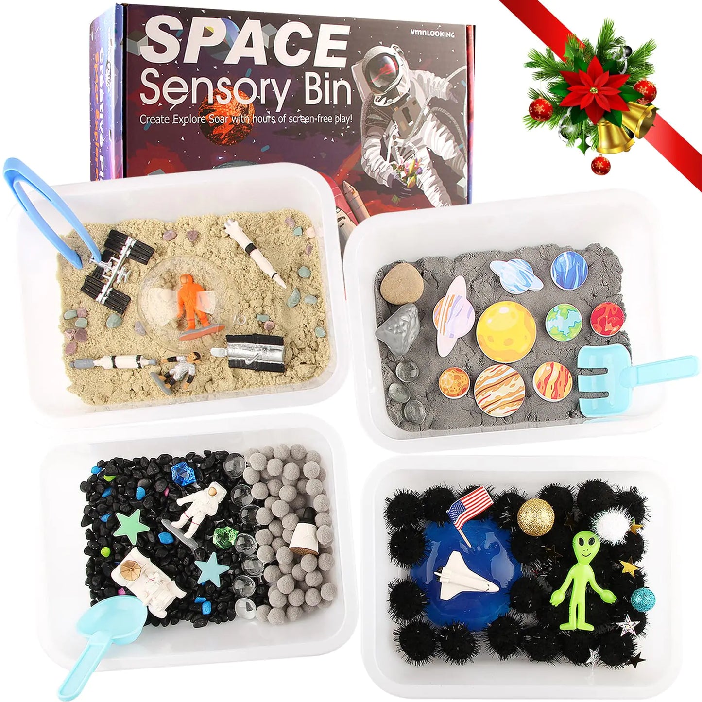 Space Themed Toys Sensory Bin FillerPlanet Toys for Kids Universe Solar System Toys for Autistic Children Space Astronauts Sensory Toys for Toddlers with 9 Planets Sand 3 Tools and More - US seller