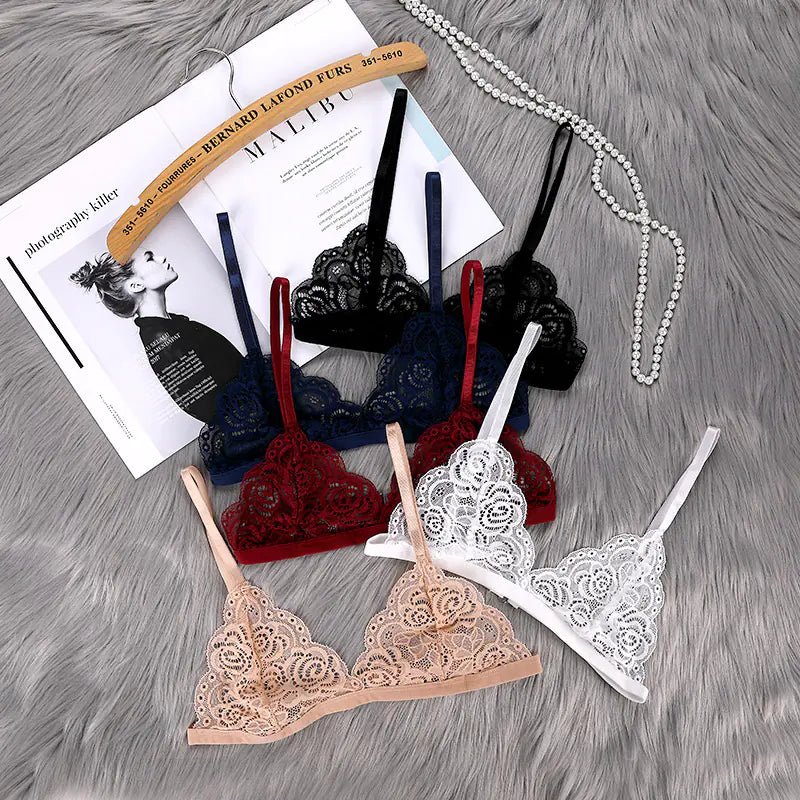 Romantic Thin Lace Triangle Cup Push-up Invisible Bra - Lingerie