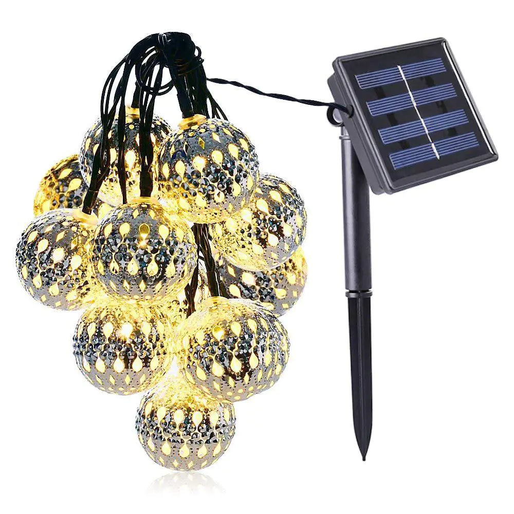 Solar Moroccan Iron Hollow Outdoor Waterproof LED String Lights - 888