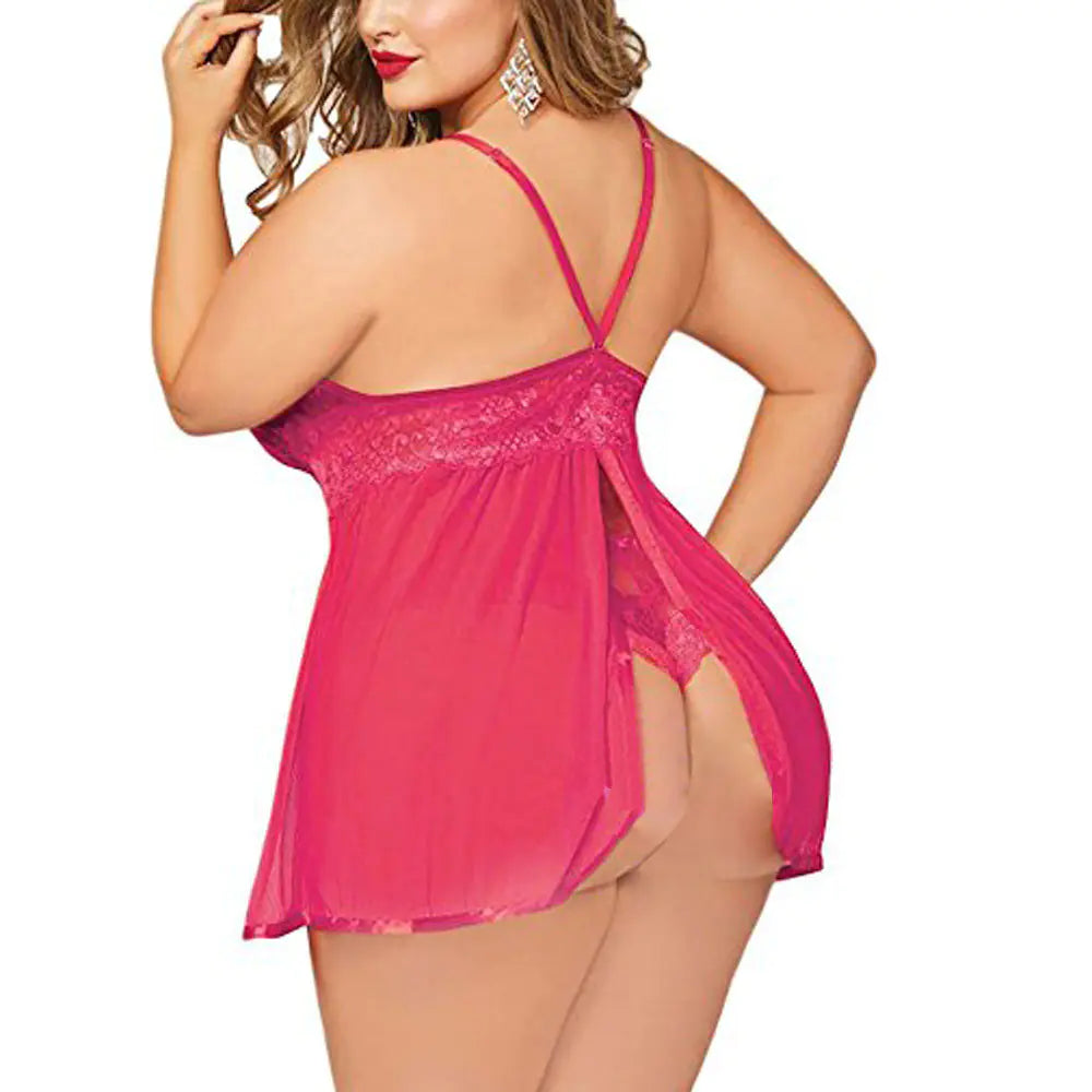 Plus Size Women Sexy Lace Sleepwear Nightgown - Lingerie