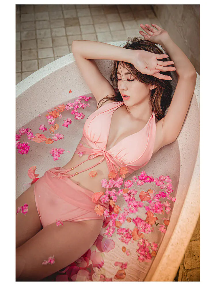 Korean High-Waist Bikini with Neck Tie Design - Lingerie