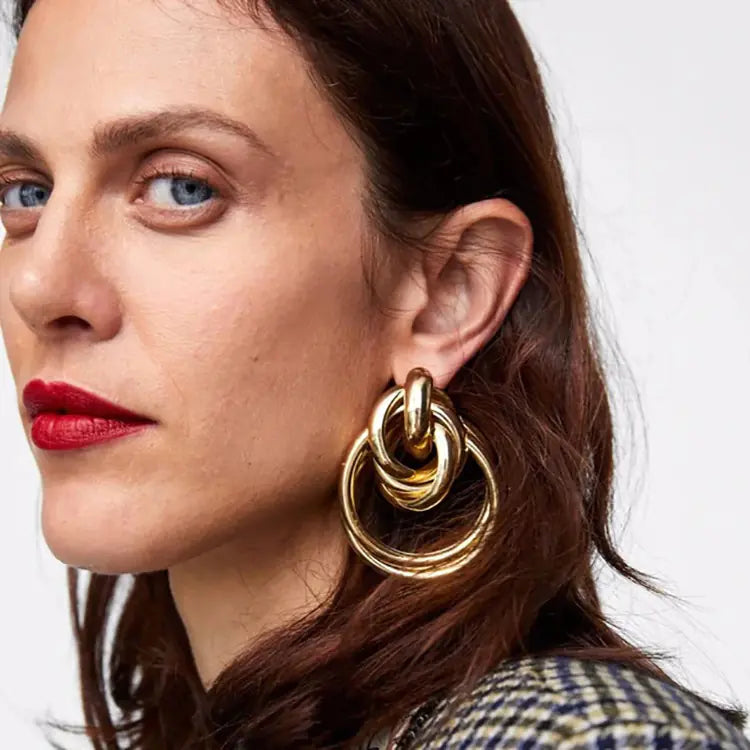 Metal Beaded Round Earrings, Minimalist Style