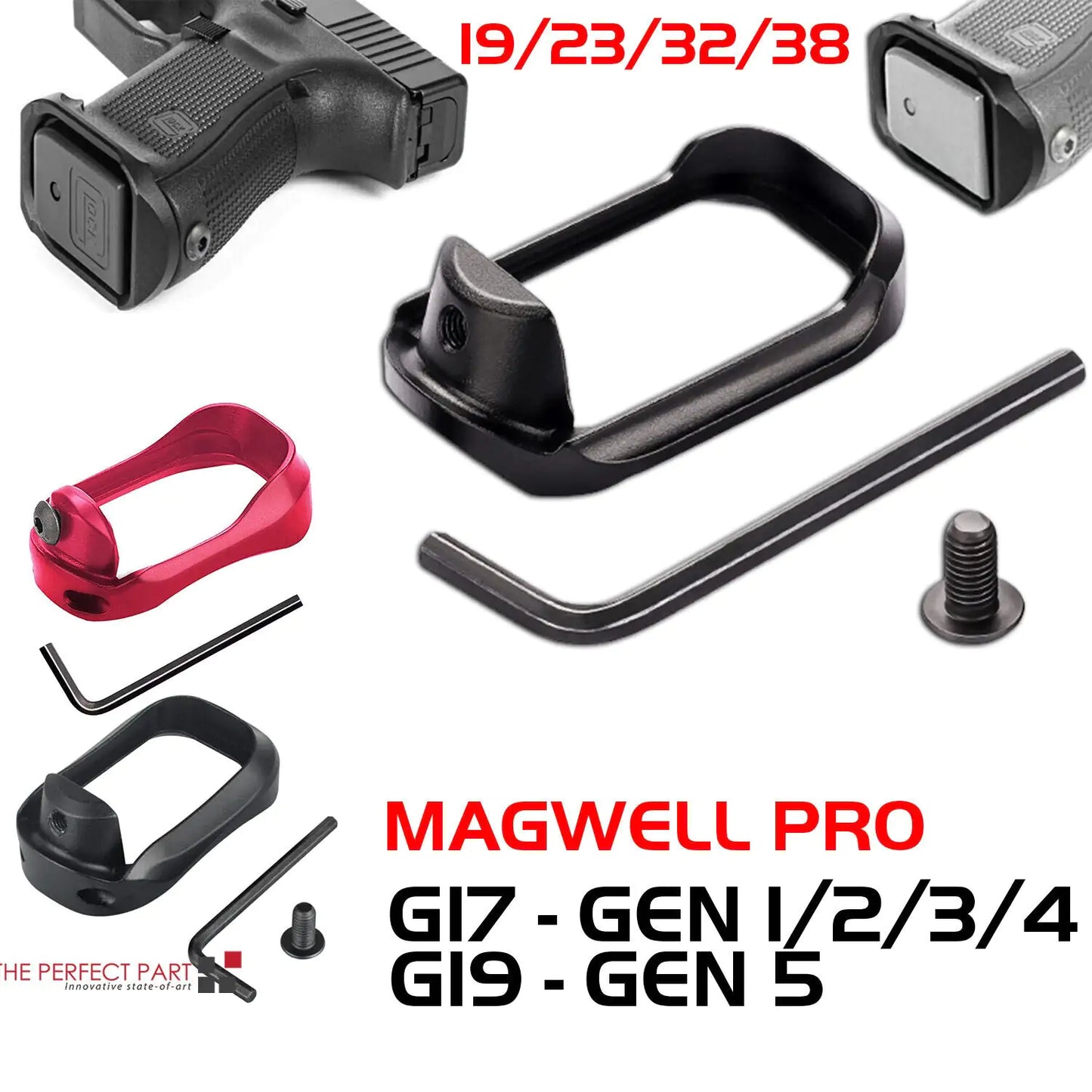 Anodized Aluminum Flared Magwell For Glock 19/17/22/24/31/34/35/37 Gen 1/2/3/4/5