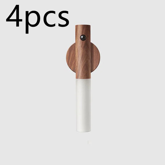Magnetic Wood PIR Motion Sensor LED Night Light – USB Rechargeable Wireless Cabinet & Corridor Lamp