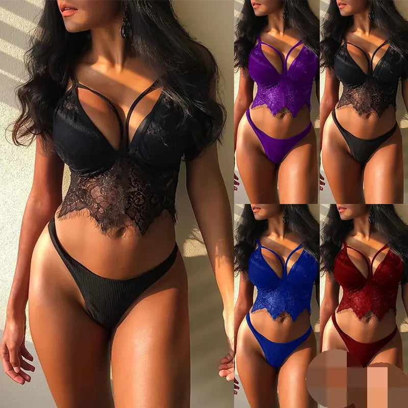 2021 Women's Temptation Lace Three-Piece Lingerie Set