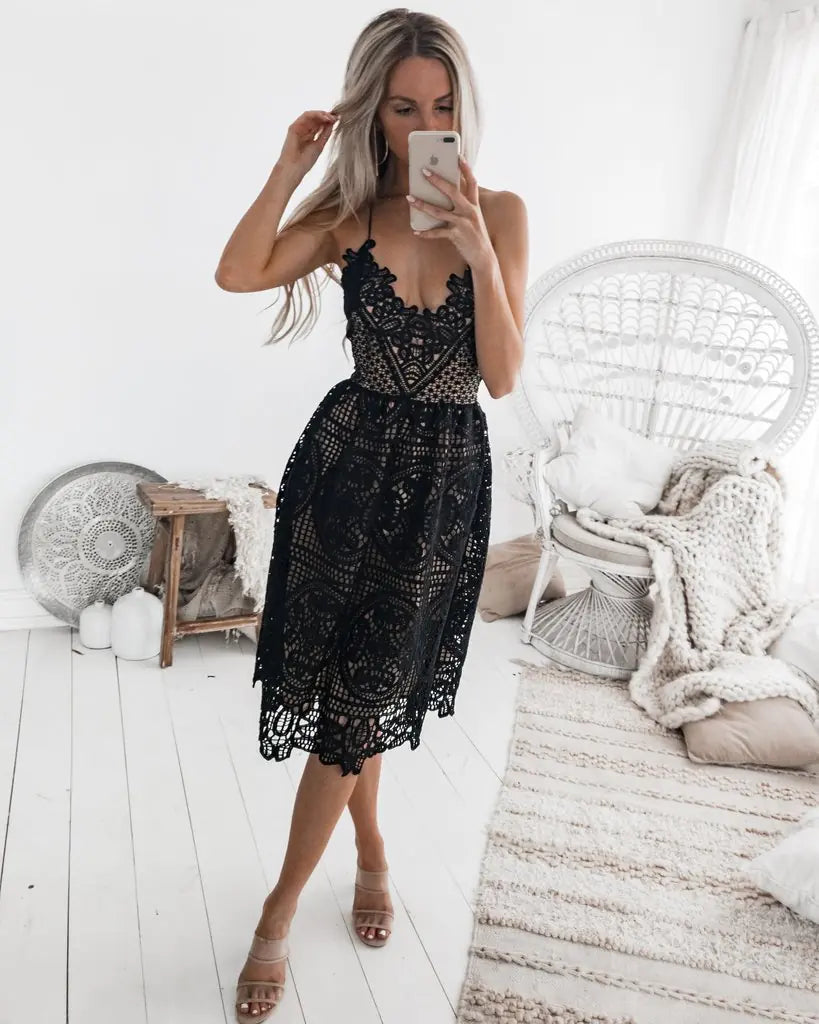 Lace Strap Dress with Open Back (Sleeveless Gown) - Lingerie
