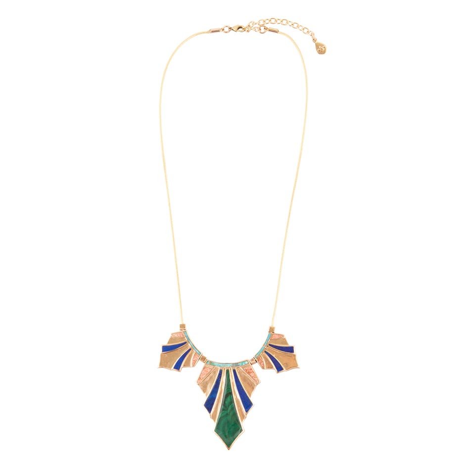 Art Deco Colorful Inlaid Golden Statement Necklace