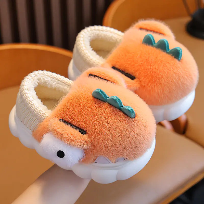 Boys' Dinosaur Cotton Slippers with Warm Velvet Lining- 888