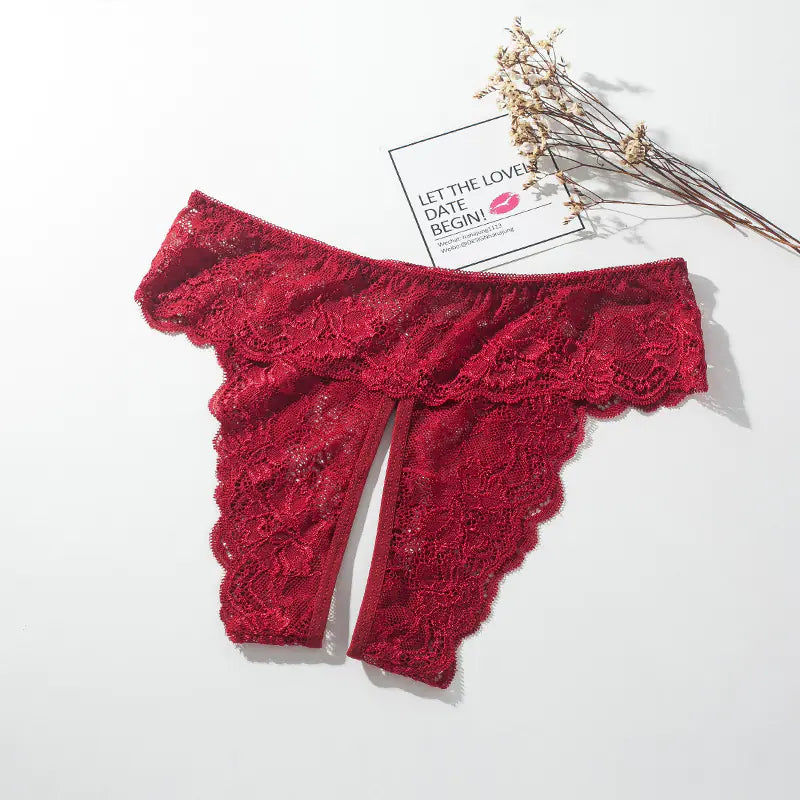Large Size Open Crotch Lace Panties for Daily Wear - Lingerie