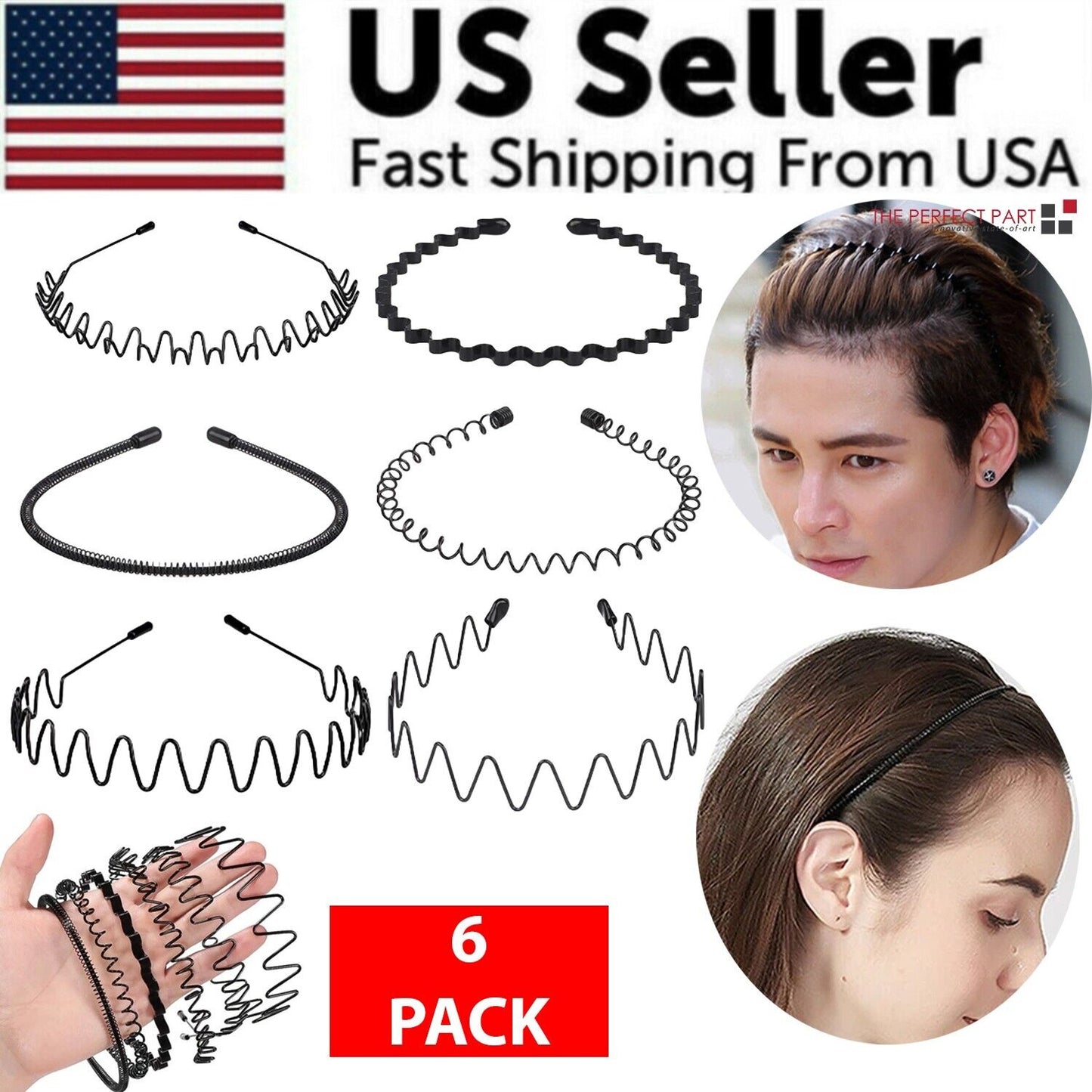 6Pcs Metal Hair Headband Wave Style Hoop Band Comb Sports Hairband Men Women US seller