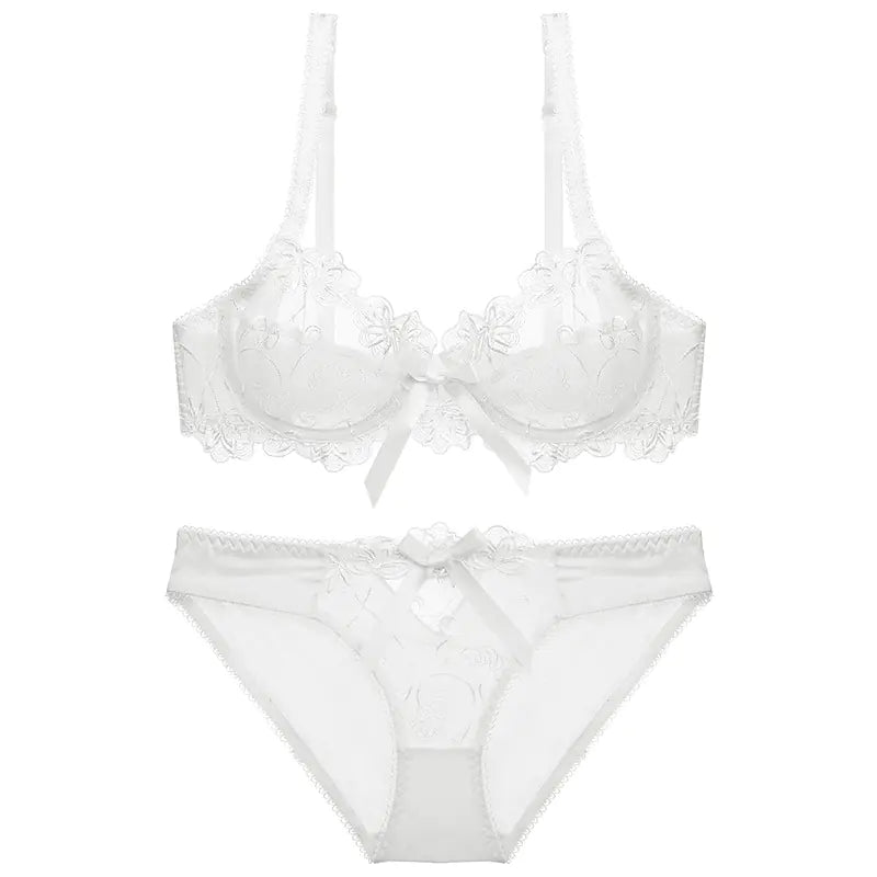 Ultra-Thin Plus Size Lace Bra and Underwear Set - Lingerie