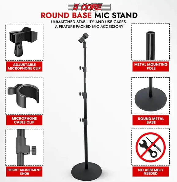 5Core Mic Stand Floor Adjustable Universal Heavy Duty Microphone