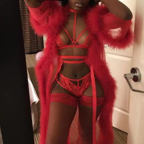 Plus Size Sexy Lingerie and Long Sleep Dress Set