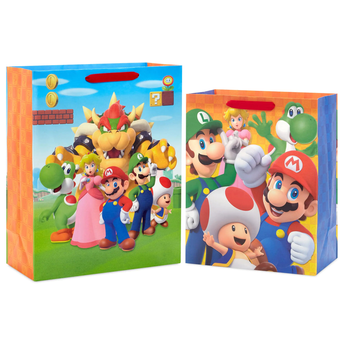 Hallmark Nintendo Super Mario Brothers Gift Bags (1 Large 1 Extra Large) Luigi Princess Yoshi Toad - US seller