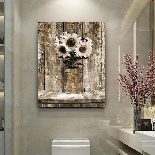 Rustic Floral Sunflower Canvas Wall Art for Home Decor