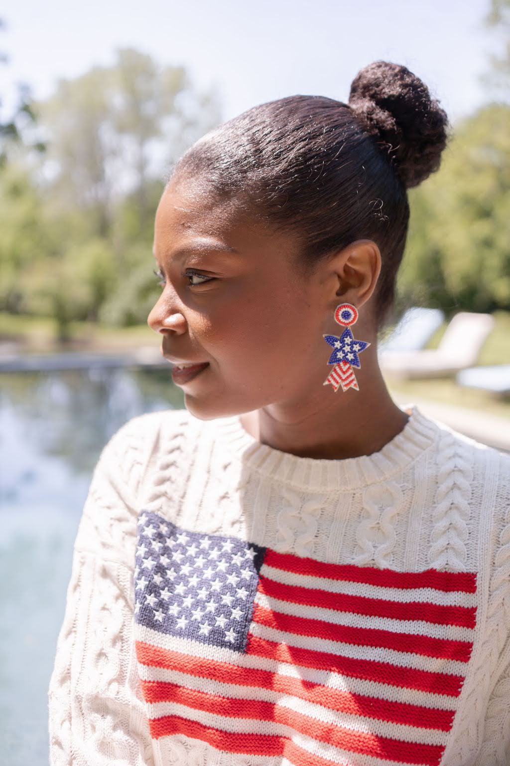 Blue Star Beaded Earrings - RED WHITE & BLUE