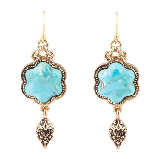 Blue Turquoise Flower Golden Drop Earrings