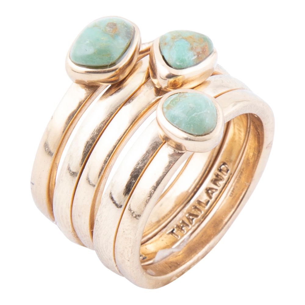 Blue Turquoise Golden Stacking Ring Set