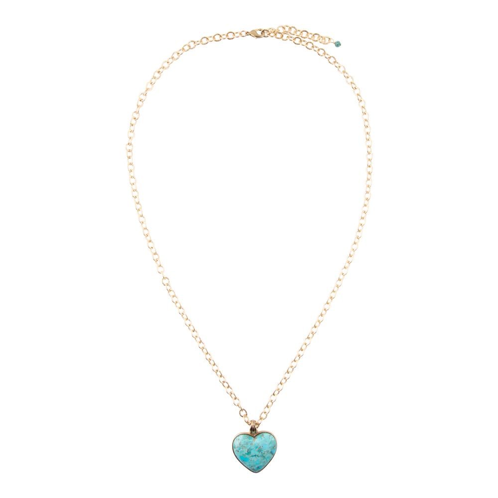 Blue Turquoise Heart Pendant Golden Necklace