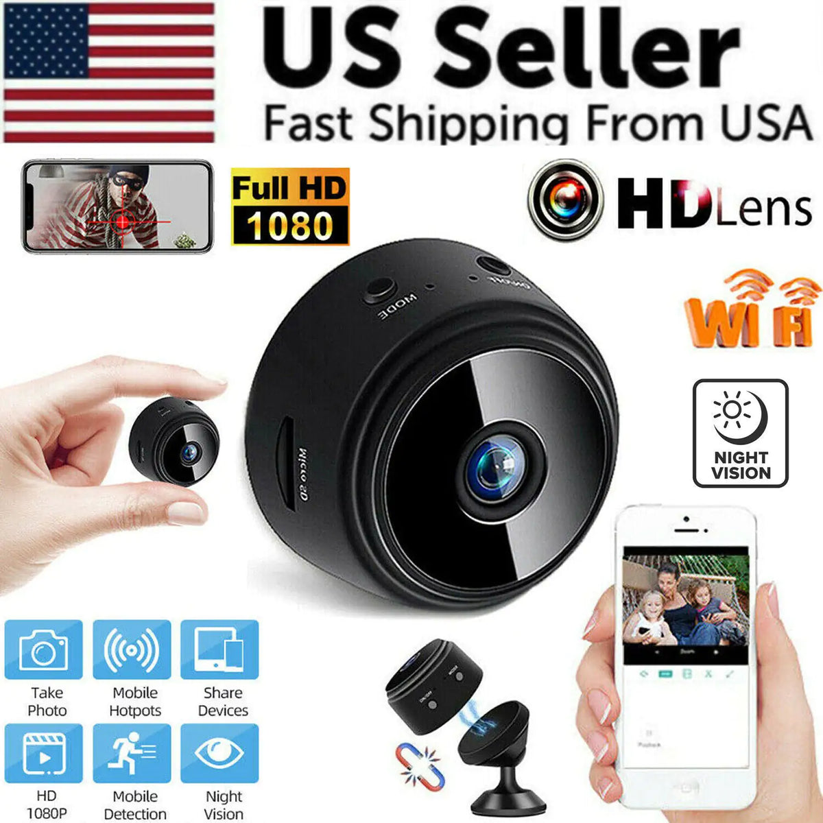 Mini Camera Wireless Cam WiFi Home Security HD 1080P DVR