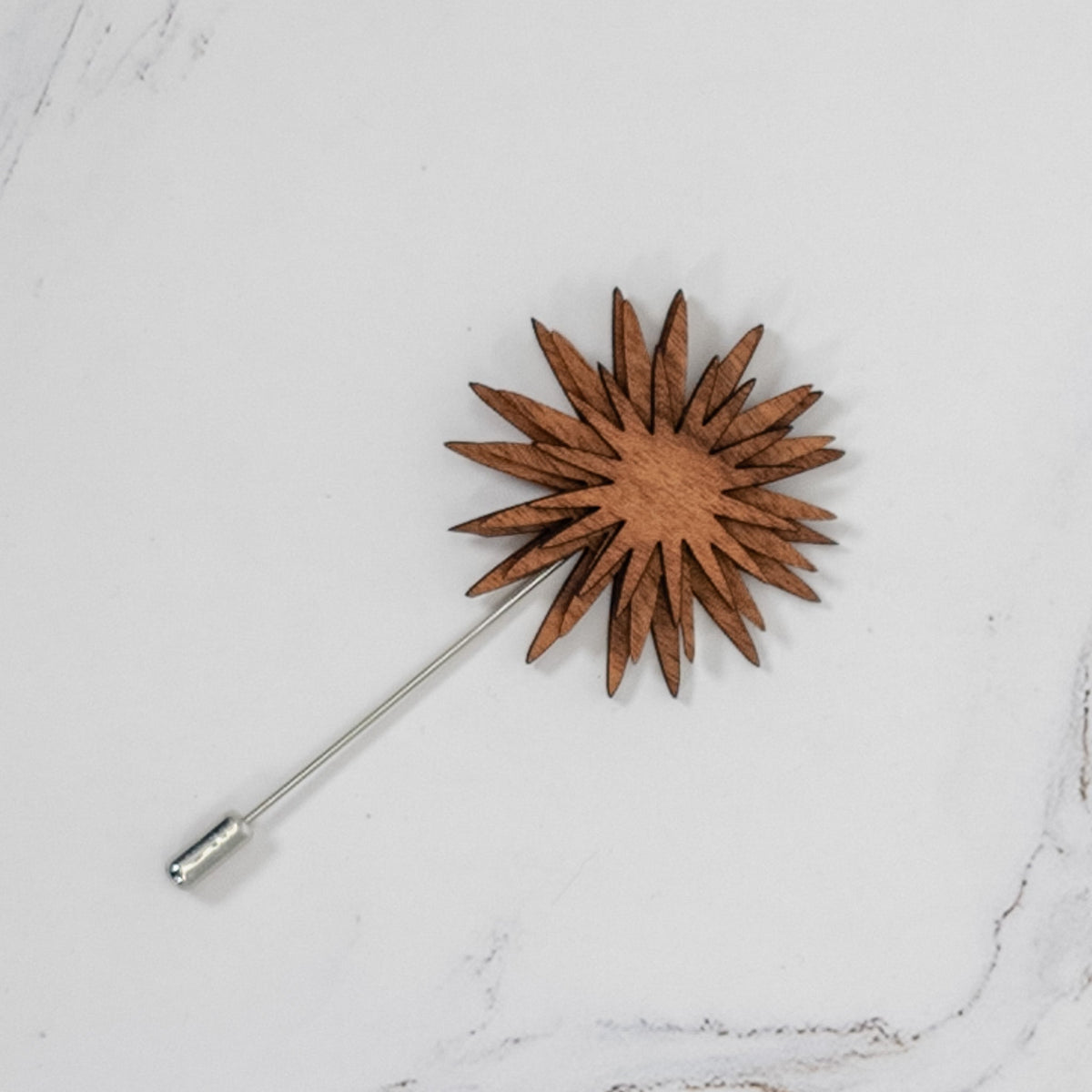 Wood Brooch | Sunburst Chrysanthemum