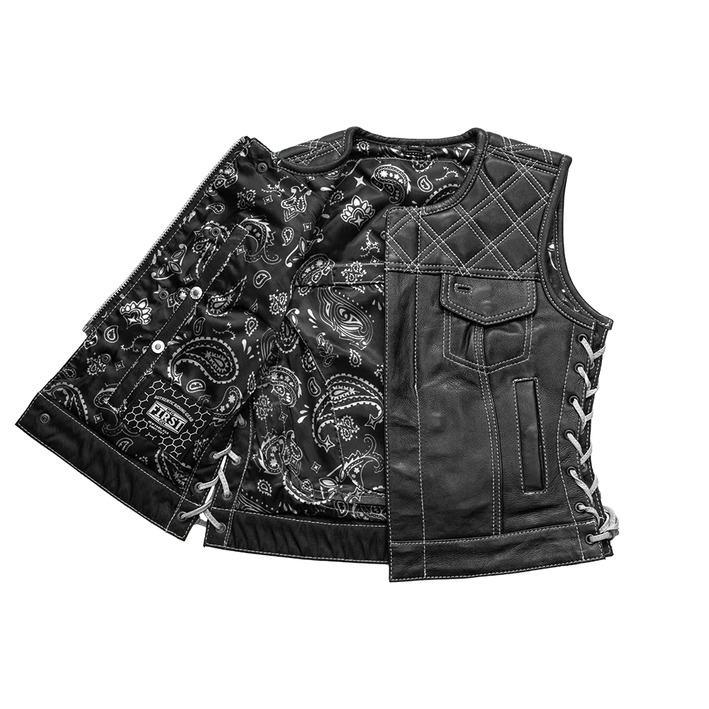 Bonnie - Women's Motorcycle Leather Vest - Diamond Quilt
