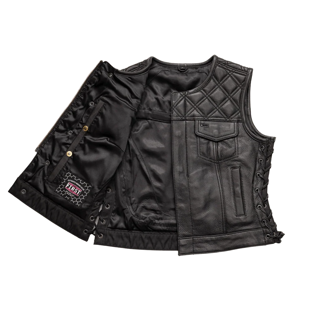 Bonnie - Women's Motorcycle Leather Vest - Diamond Quilt