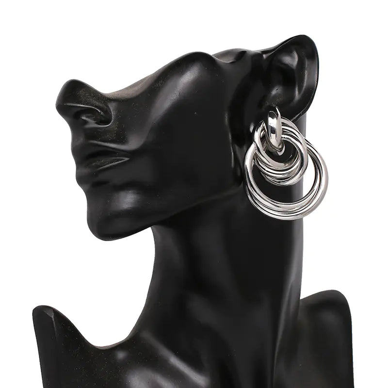 Metal Beaded Round Earrings, Minimalist Style