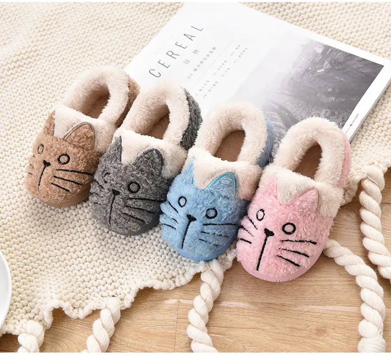 Kids' Cotton Slippers with Cat Design for Winter- 888