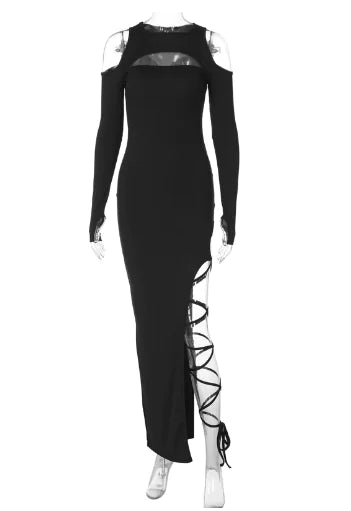 Women's Hollow-out Long Sleeve Split Dress Leggings - 888