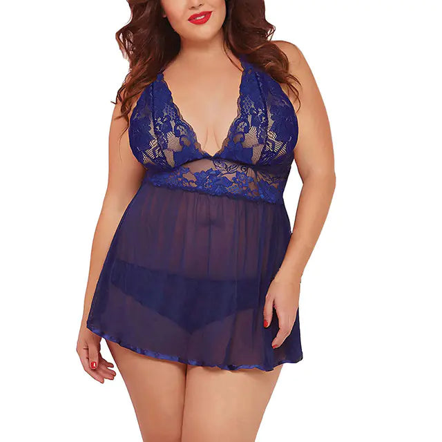 Plus Size Women Sexy Lace Sleepwear Nightgown - Lingerie