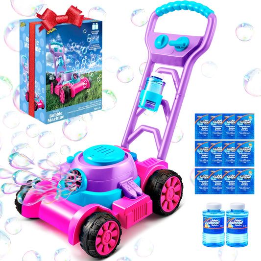 Sloosh Bubble Lawn Mower Toddler Toys - Kids Toys Bubble Machine Summer Outdoor Toys Games Bubble Mower Outside Push Toys for Toddlers Preschool Kid Boys Girls Birthday New Year Gifts (Pink) - US seller