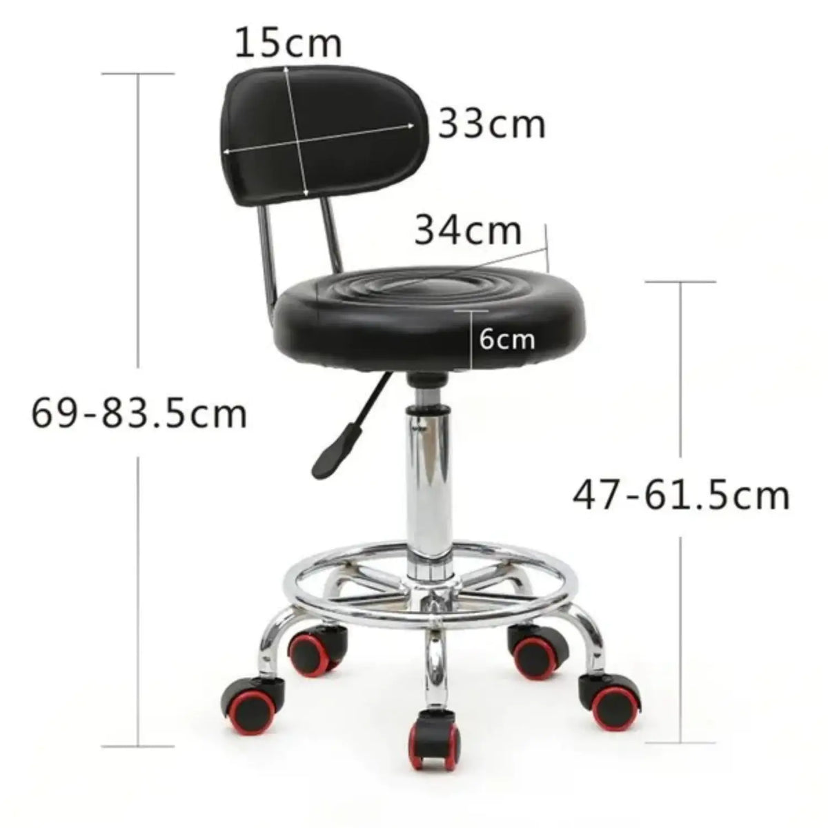 Round Shape Adjustable Salon Stool With Back And Line Black XH