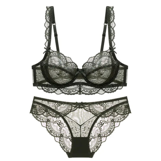 Women's Ultra-Thin Lace Bra Set for Large Breasts - Lingerie
