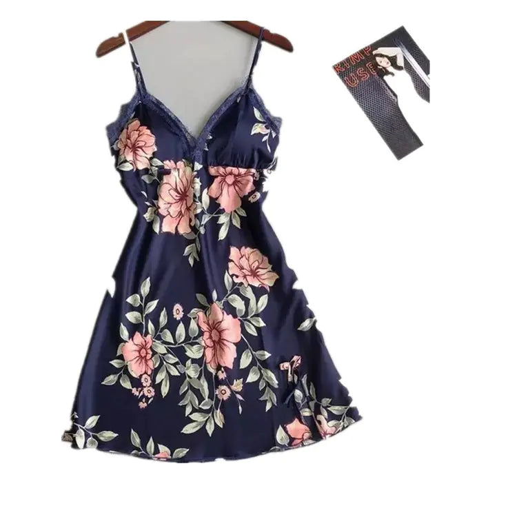 Sexy Women's Floral Ice Silk Sleepwear Nightgown - Lingerie