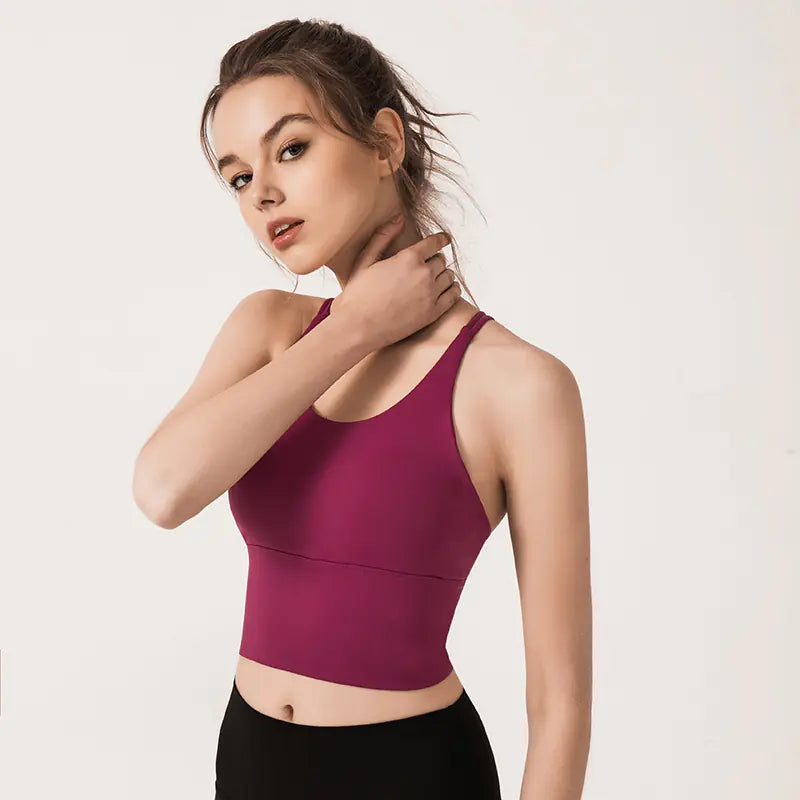 Solid Color Cross Back Sports Bra for Yoga - Lingerie