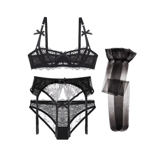 Varsbaby Lace Lingerie Set with Bra, Panties, and Stockings