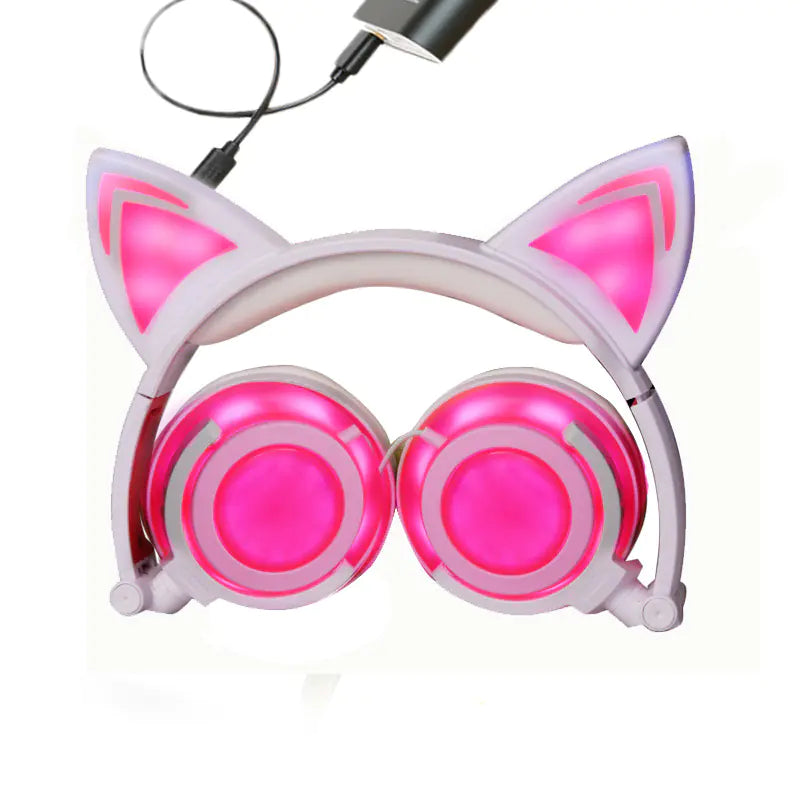 Cat Ear Headphones with Light and Foldable Design