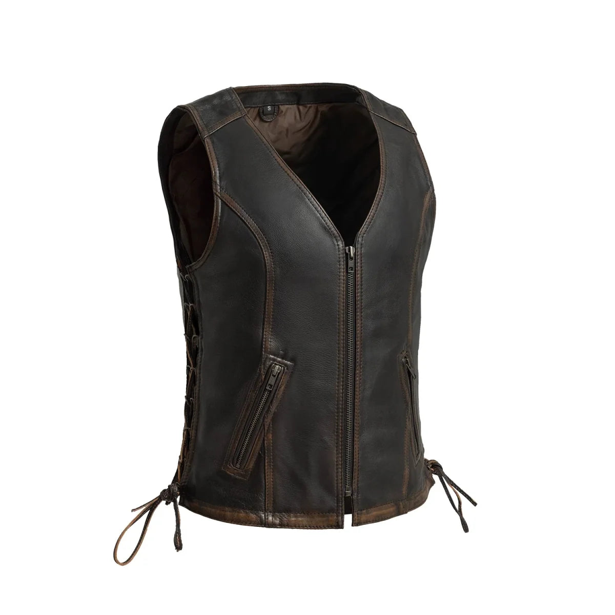 Cindy -  Women's Motorcycle Leather Vest Brown Beige