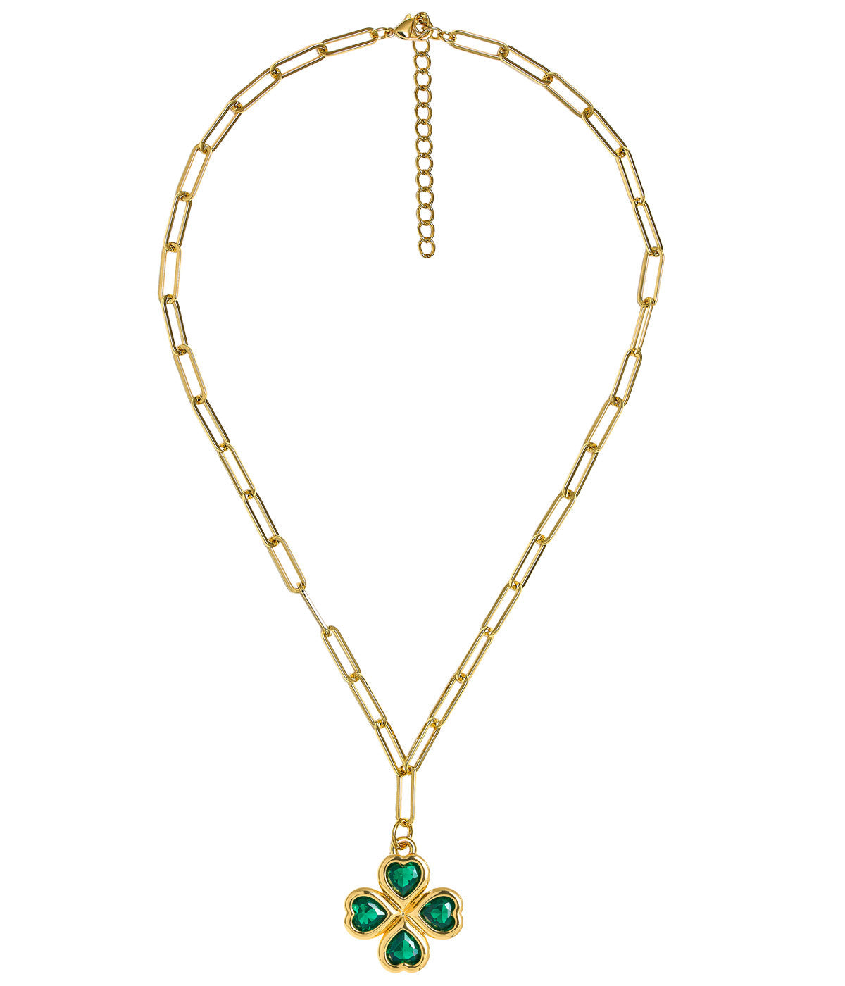 Jamie Clover Necklace- PaperClip Chain- 18k Plated