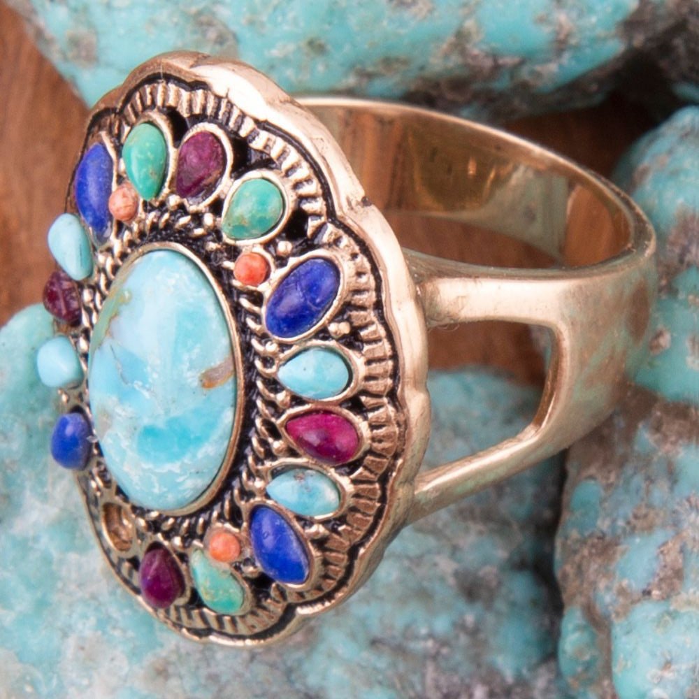 Concho Colorful Golden Statement Ring