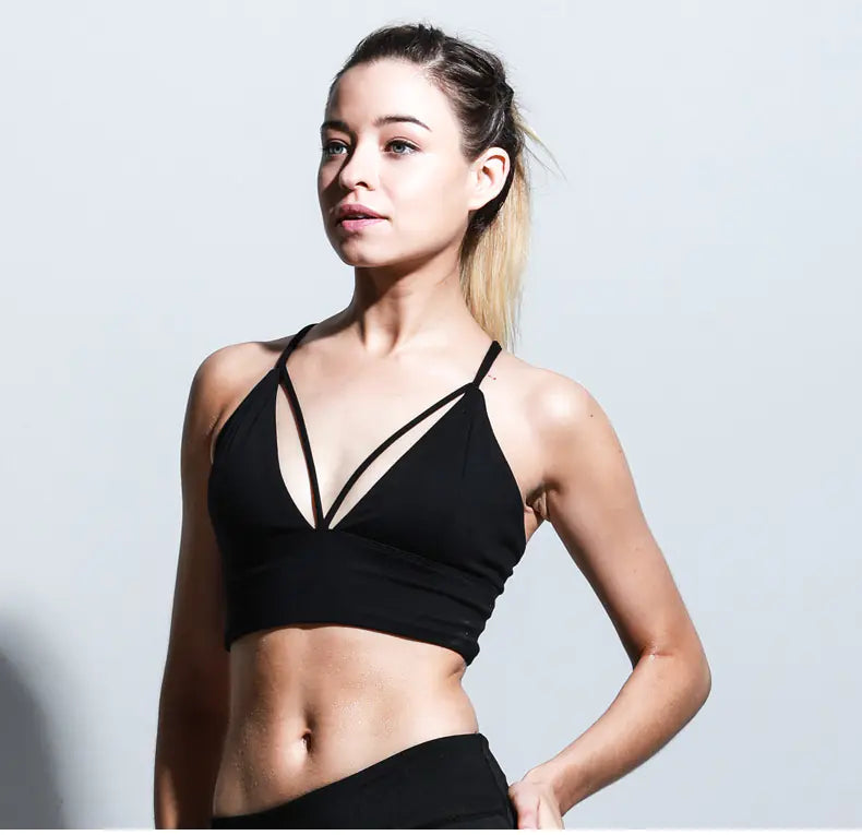New Deep V Yoga Sports Bra with Cross Back Design - Lingerie