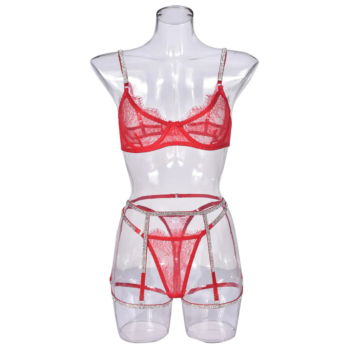 Lace Eyelash Trim Sexy Lingerie Set with Underwire - Lingerie