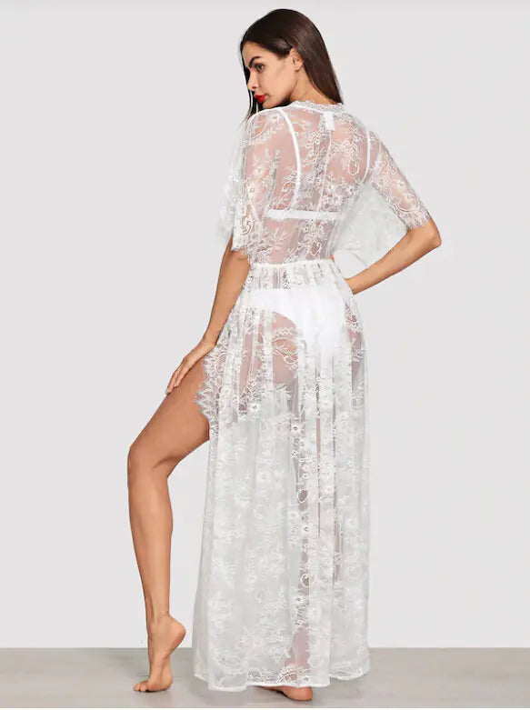 Lace Beach Cover-Up Long Dress and Sheer Lingerie