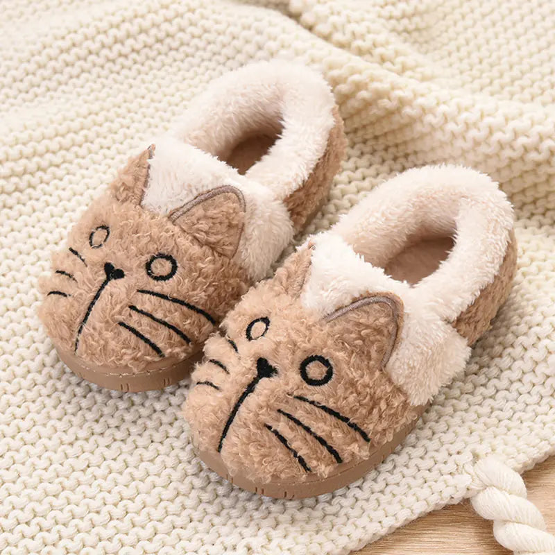 Kids' Cotton Slippers with Cat Design for Winter- 888